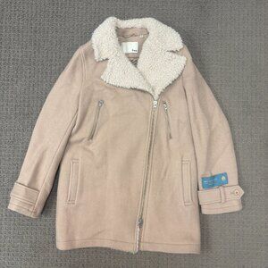 Aritzia Wilfred Free Jacket Womens Medium Beige Virgin Wool Shearling Motto Cozy